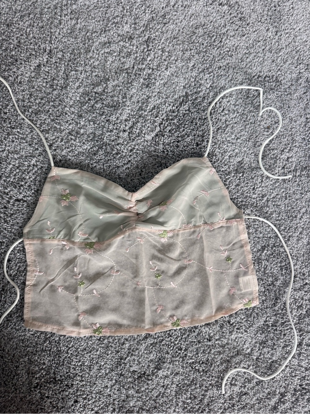 Delicate Embroidered Sheer Cami in Light Sage with Pink Accents